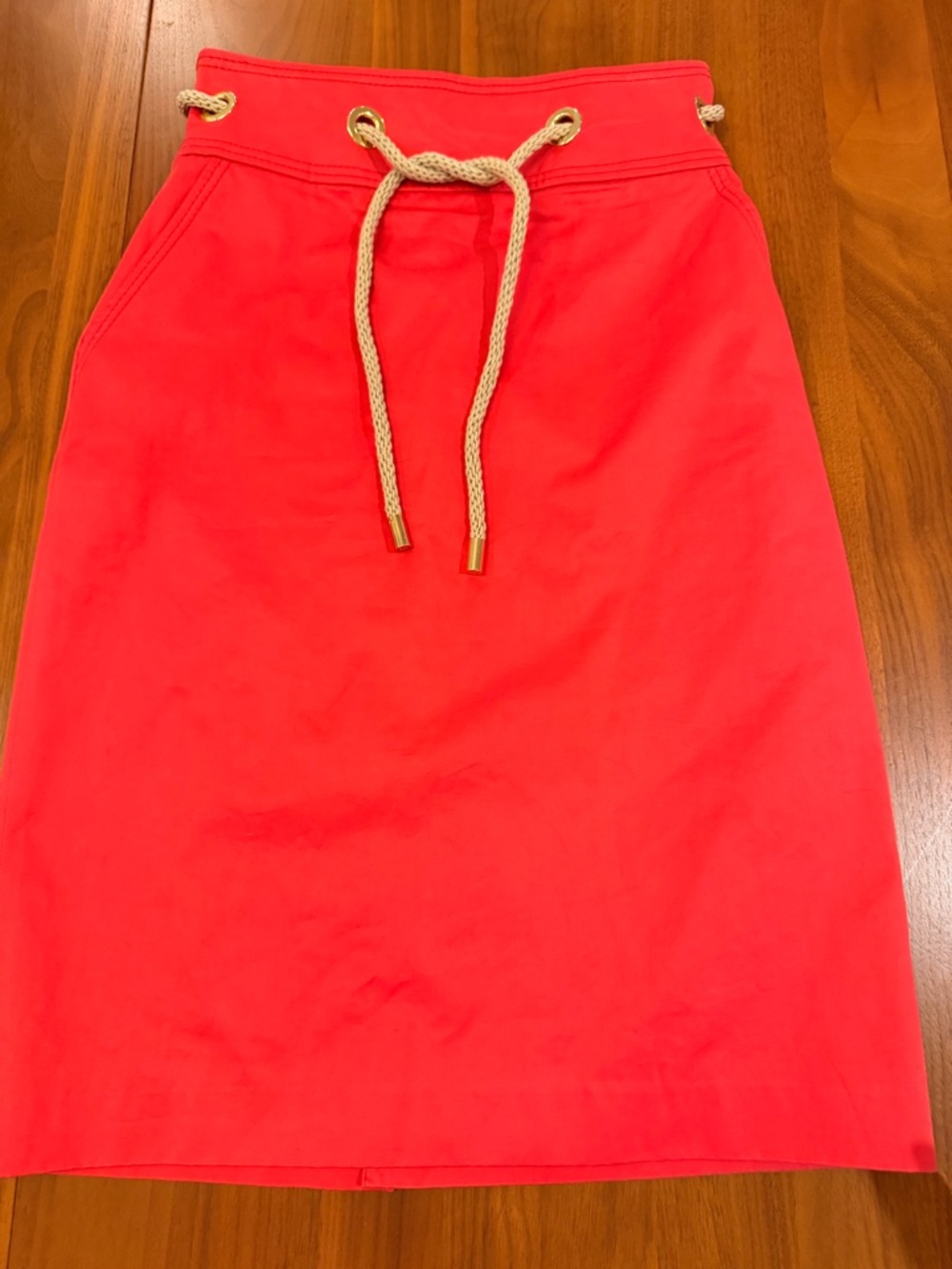 Carolina Herrera Coral Pencil Skirt with Rope Drawstring